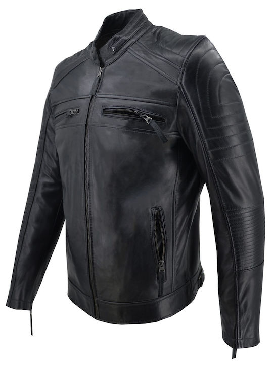 Кожено Мъжко Яке Байкър Черно (BLACK)