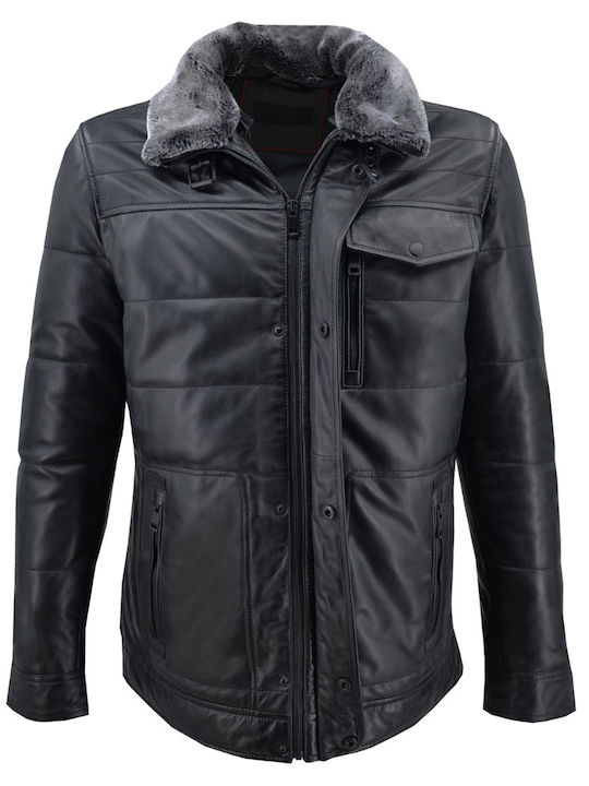 Δερμάτινα 100 Men's Winter Leather Jacket Black