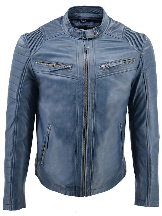 Leather Jacket Biker Blue
