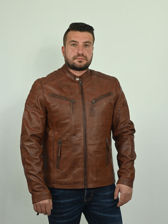 Leatherland Paul Men's Leather Biker Jacket Brown