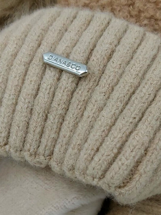 Pom Pom Beanie Γυναικείος Σκούφος Πλεκτός σε Μπεζ χρώμα