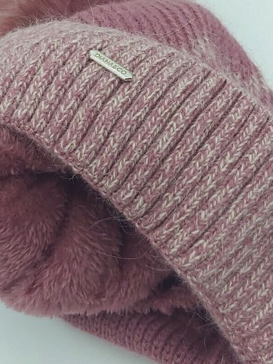 Pom Pom Beanie Γυναικείος Σκούφος Πλεκτός σε Ροζ χρώμα