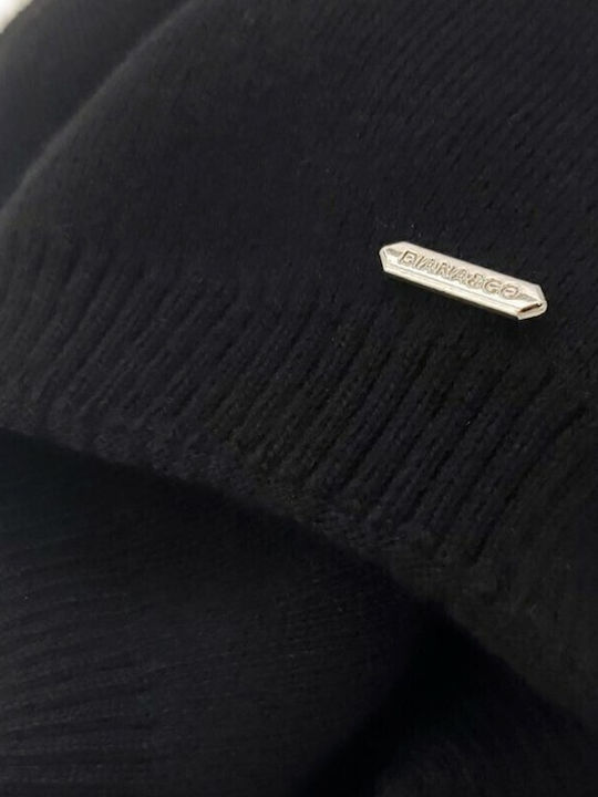 Pom Pom Beanie Γυναικείος Σκούφος Πλεκτός σε Μαύρο χρώμα