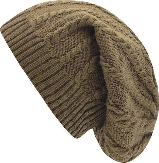 Beanie Unisex Σκούφος με Πλεξούδες σε Χακί χρώμα