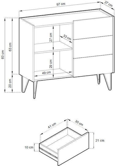 Sideboard Harmony Wooden with Drawers Charcoal 97x37x83cm
