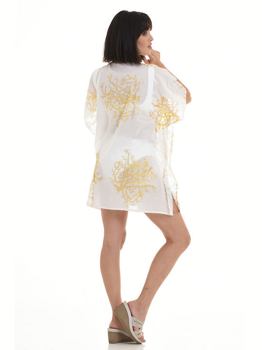 MiandMi Feminin Caftan de Plajă Gold/White