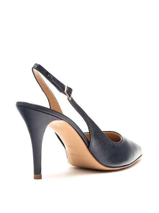 Philippe Lang Leather Pointed Toe Navy Blue Heels