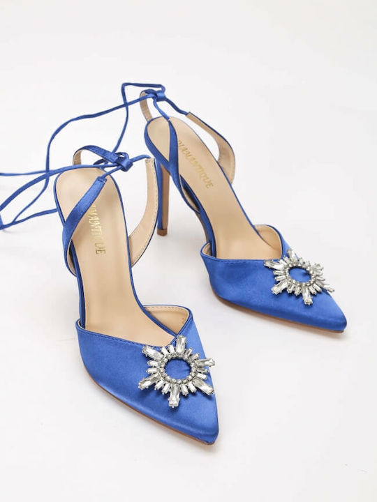 Diamantique Pointed Toe Blue High Heels