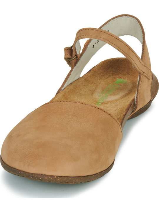 Damen Ballerinas Mit Riemen Braune