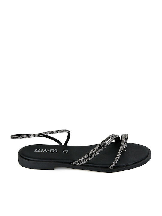 Leather Women's Flat Sandals in Black Color