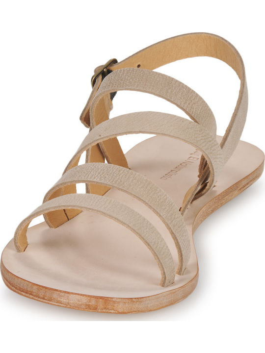 Women's Flat Sandals in Beige Color