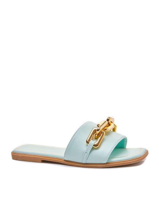 Keep Fred Leather Women's Flat Sandals in Light Blue Color