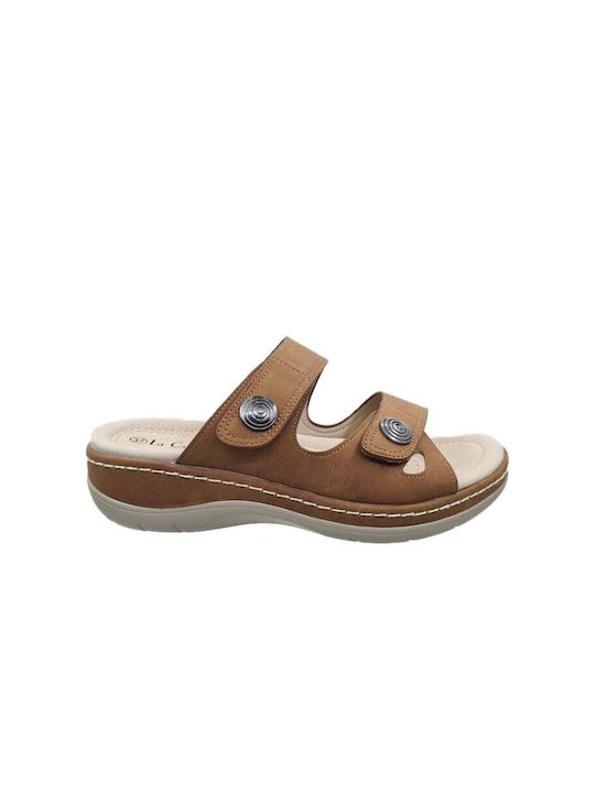 La Coquette Leather Women's Flat Sandals Anatomic in Tabac Brown Color