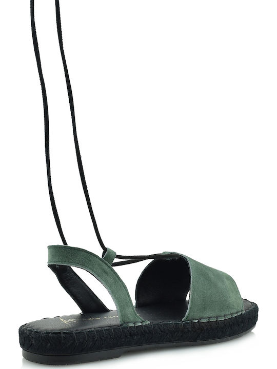 Leder Flache Sandalen für Damen in Grün Farbe