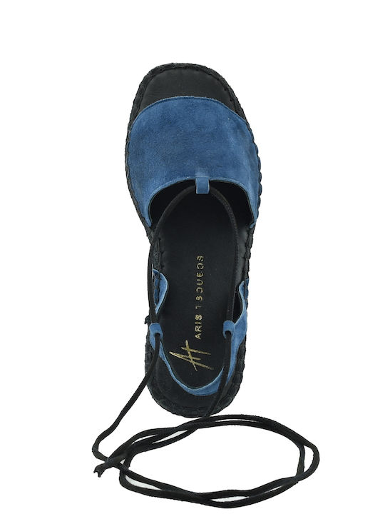 Leder Flache Sandalen für Damen in Blau Farbe
