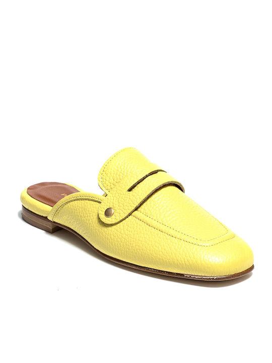 Flat Δερμάτινα Mules σε Κίτρινο Χρώμα