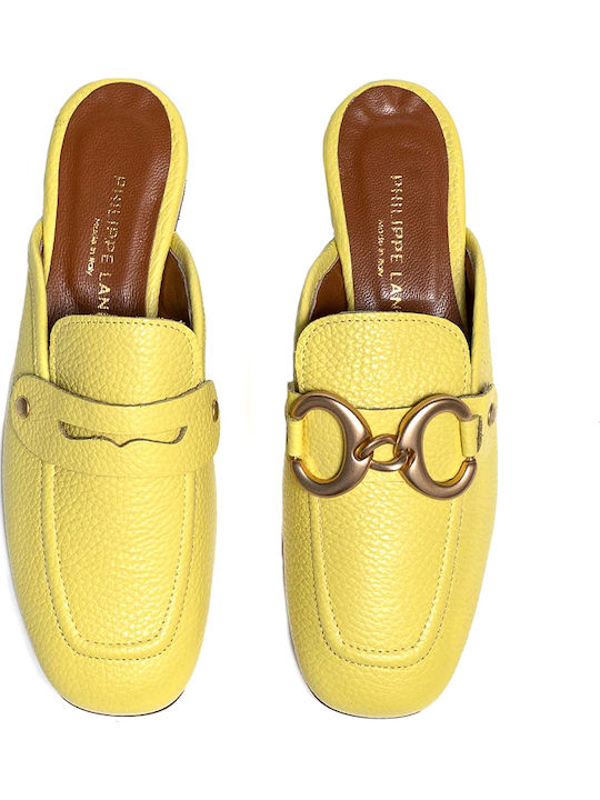 Flat Δερμάτινα Mules σε Κίτρινο Χρώμα