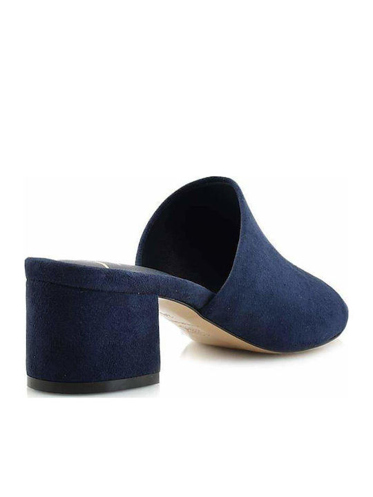 Designer Suede Mules with Chunky Low Heel in Blue Color