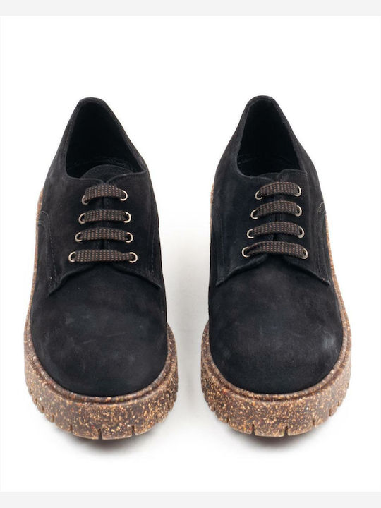 Serraje Leder Damen Derby in Schwarz Farbe