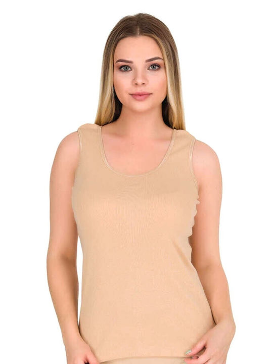 Berrak Anastasia Women's Sleeveless Cotton T-Shirt Beige