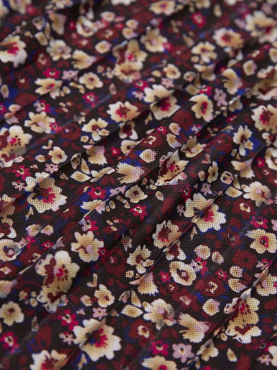Fustă Plisată pentru Copii Floral Burgundy Pleated Skirt I12521