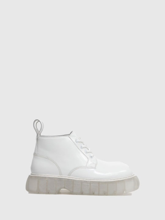 Jeffrey Campbell Spyware-white Leather Women's Ankle Boots White