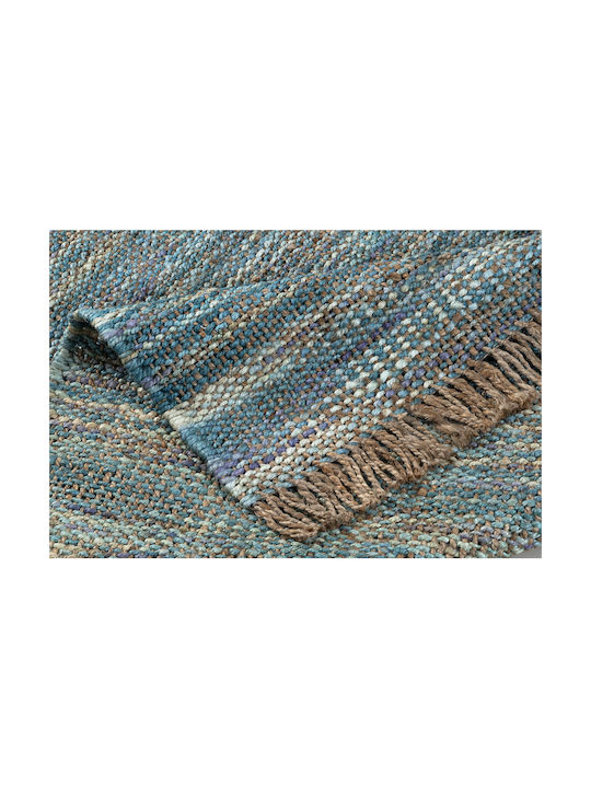 Rug Rectangular Summer from Jute with Fringes Light Blue