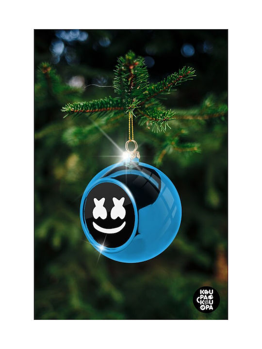 Marshmello Christmas Plastic Ball Ornament Blue 8cm