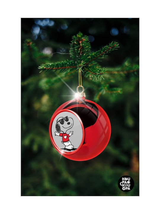 Snoopy Ornament de Crăciun Bilă Plastic Roșu cu Pulbere de Aur cu Paiete 8buc