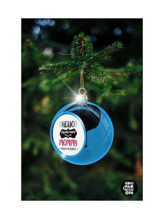 Hello My Christmas Plastic Ball Ornament Blue 8cm