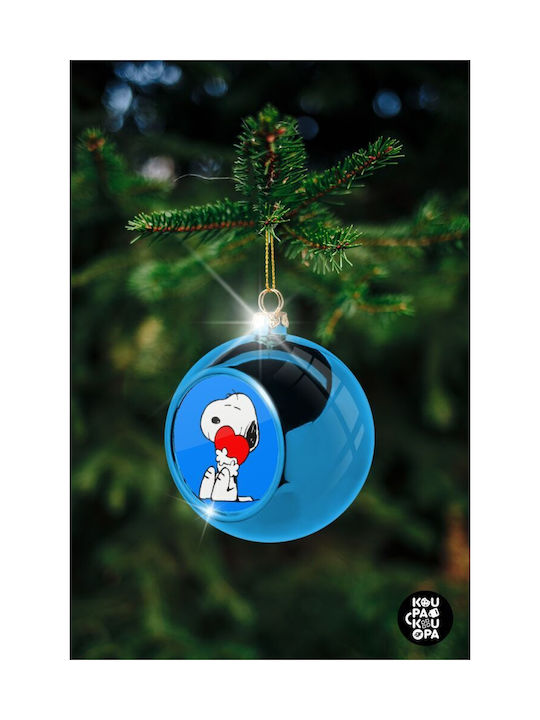 Snoopy Ornament de Crăciun Bilă Plastic Albastru cu Pulbere de Aur cu Paiete 8buc