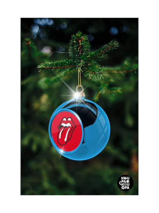 Rolling Stones Kiss Ornament de Crăciun Bilă Plastic Albastru cu Pulbere de Aur cu Paiete 8buc