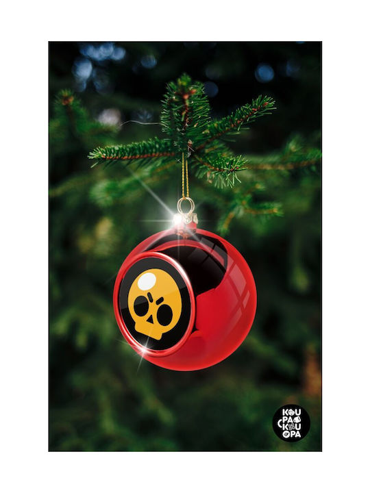 Brawl Stars Skull Christmas Plastic Ball Ornament Red 8cm