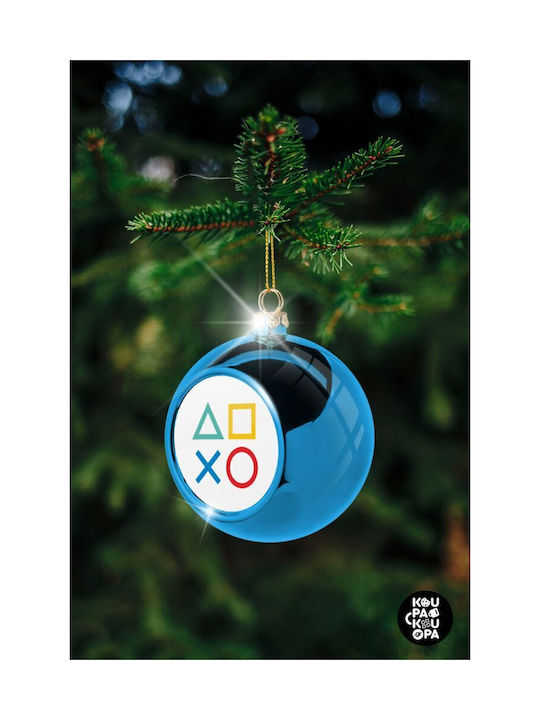 Gaming Symbols Christmas Plastic Ball Ornament Blue 8cm