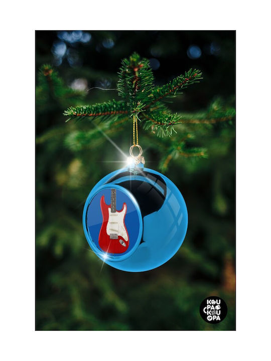 Guitar Stratocaster Christmas Plastic Ball Ornament Blue 8cm