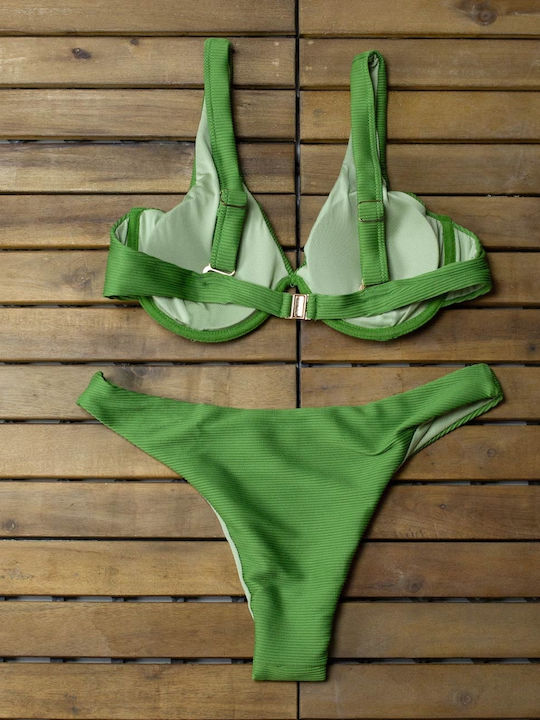 InShoes Underwire Bikini Set Bra & Slip Bottom Green