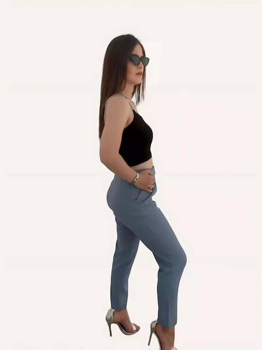 Women's trousers with belt light blue