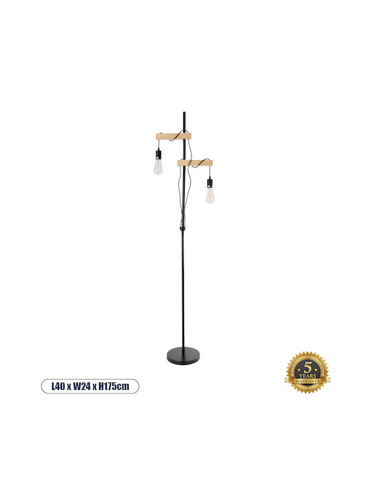 GloboStar Mindelo Floor Lamp H175xW40cm. with Socket for Bulb E27 Black