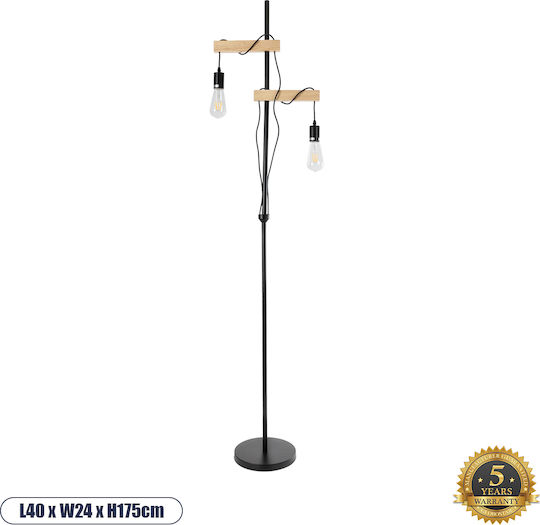 GloboStar Mindelo Floor Lamp H175xW40cm. with Socket for Bulb E27 Black