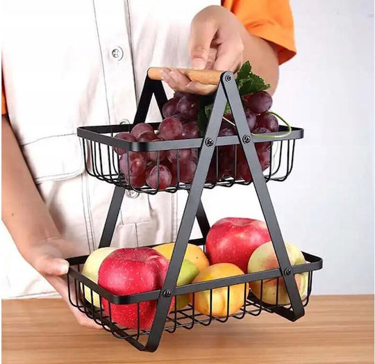 Fruit Bowl Metallic 2 Levels Black 27x27x38cm