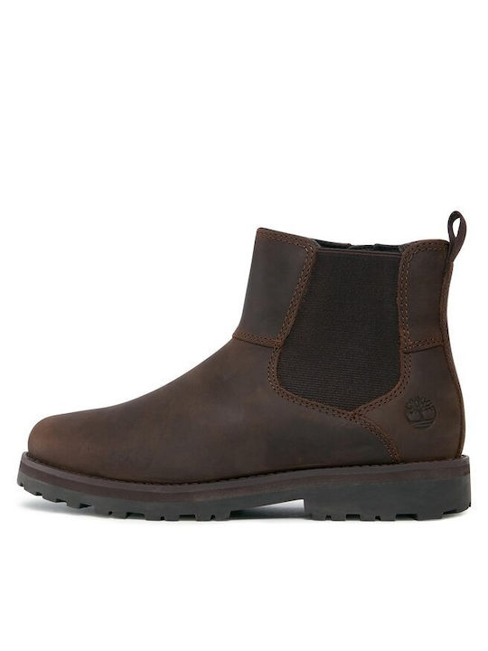 Courma Leather Kids Boots with Zipper Brown