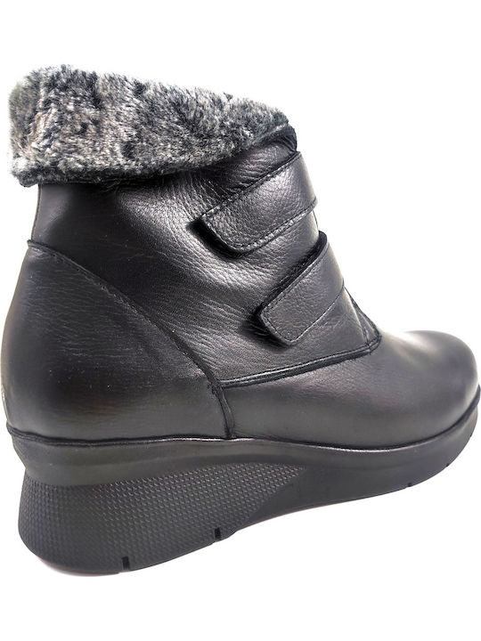 Ghete dama de piele cu Platformă cu blană negră