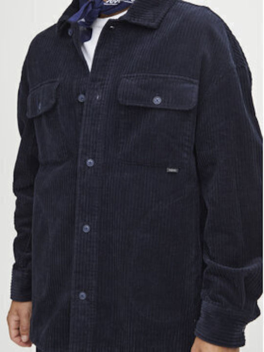 Μακρυμάνικo Κοτλέ Overshirt σε Κανονική Γραμμή Σκούρο Μπλε