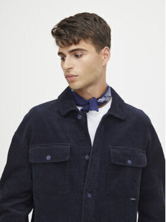 Μακρυμάνικo Κοτλέ Overshirt σε Κανονική Γραμμή Σκούρο Μπλε