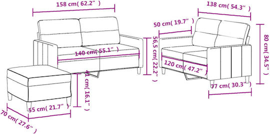 Living Room Furniture Set 2-Seater & 2-Seater & Stool Taupe