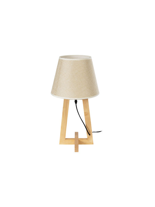 GloboStar Holz Tischlampe für Fassung E27 mit Beige Schirm und Basis