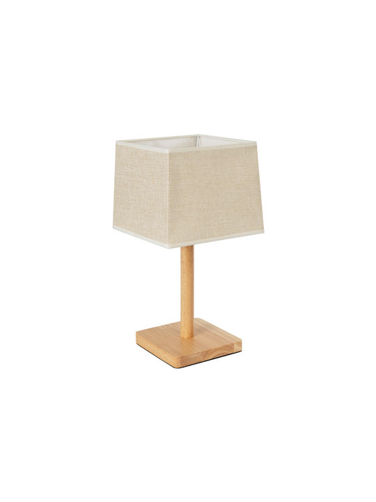 GloboStar Wood Table Lamp for Socket E27 with Beige Shade and Base