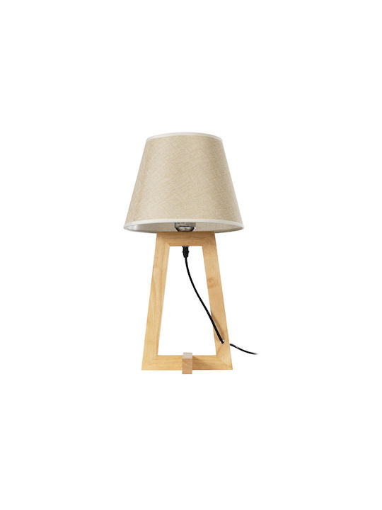 GloboStar Holz Tischlampe für Fassung E27 mit Beige Schirm und Basis