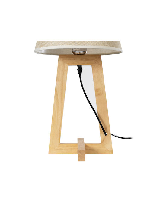 GloboStar Holz Tischlampe für Fassung E27 mit Beige Schirm und Basis