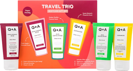 Q+A Natural Skincare Trio Bodycare Travel Set for Body Cleaning